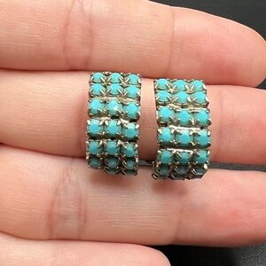 Vintage Turquoise color prong set rhinestone clip on earrings